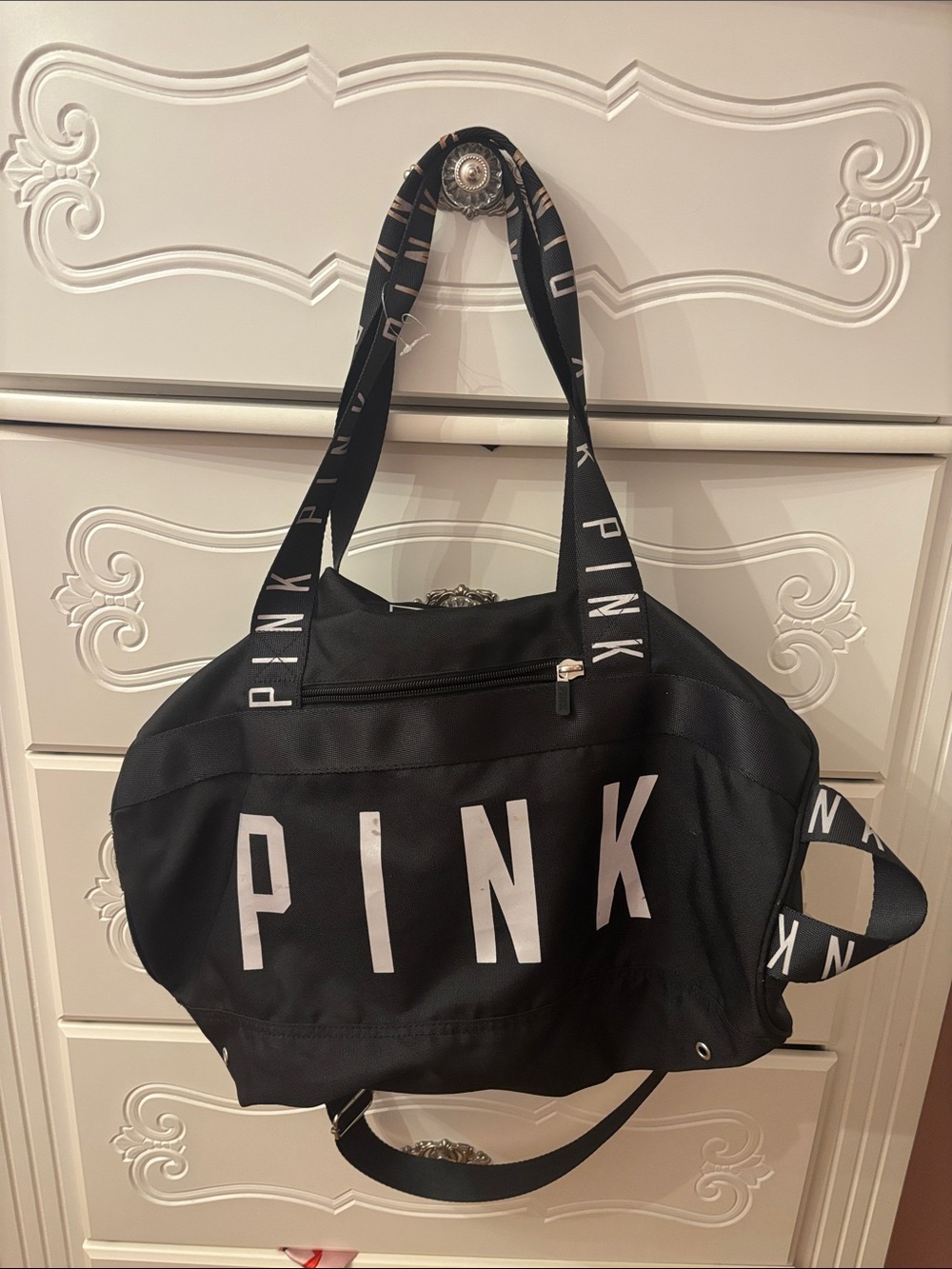 PINK Victoria's Secret Black Canvas Travel Duffel with White Logo